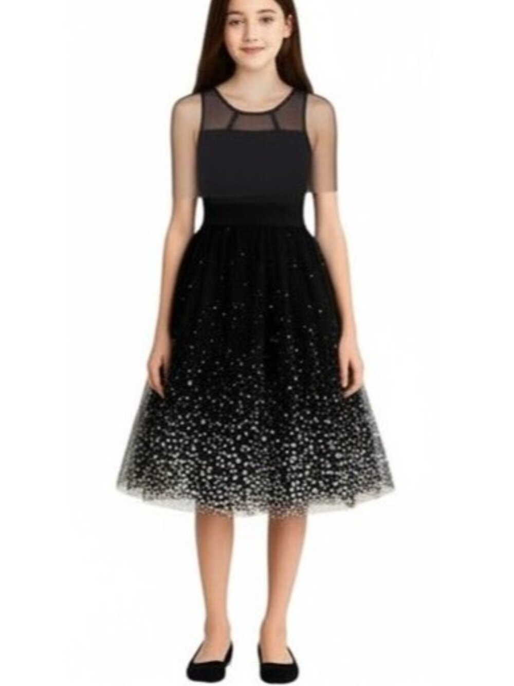 Epic Threads Kids Girls Star Design Sleeveless Holiday Black Tulle Dress Size XL